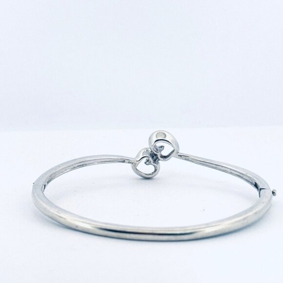 Estate Sterling Silver 925 Bangle Bracelet Two Hearts Diamond Accents 6" 14.9g - Picture 5 of 11